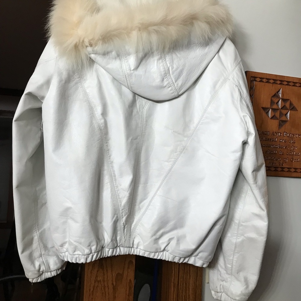 COPY - White leather winter jacket with hood! - Picture 2 of 5